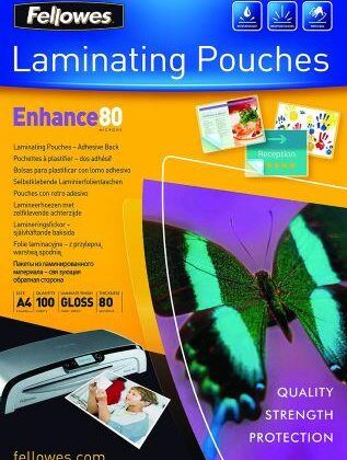 LAMINATOR POUCH ADHESIVE BACK/A4 80 100PCS 5302202 FELLOWES 5302202 077511530227