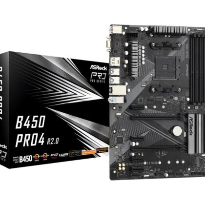 Mainboard ASROCK AMD B450 SAM4 ATX 4xPCI-Express 2.0 1x 2xPCI-Express 3.0 16x 2xM.2 Memory DDR4 Memory slots 4 1x15pin D-sub 1xHDMI 1xDisplayPort 2xAudio-In 1xAudio-Out 2xUSB 2.0 1xUSB type C 5xUSB 3.2 1xPS/2 1xRJ45 B450PRO4R2.0 B450PRO4R2.0 4710483932786