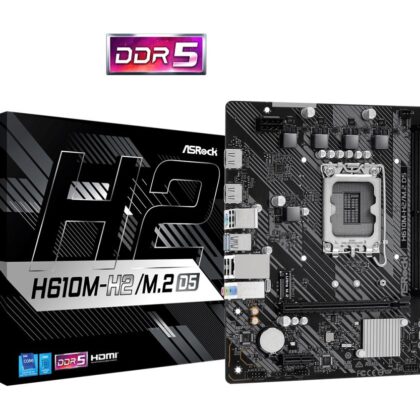 Mainboard ASROCK Intel H610 LGA1700 Micro-ATX Memory DDR5 Memory slots 2 1xPCI-Express 3.0 1x 1xPCI-Express 4.0 16x 1xM.2 2xHDMI 4xUSB 2.0 2xUSB 3.2 1xPS/2 1xRJ45 3xAudio port H610M-H2/M.2D5 H610M-H2/M.2D5 4710483943775