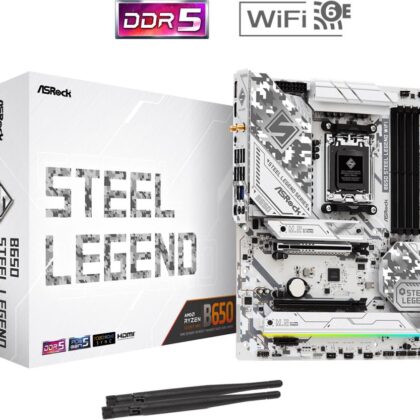 Mainboard ASROCK AMD B650 SAM5 ATX Memory DDR5 Memory slots 4 1xPCI-Express 3.0 16x 1xPCI-Express 4.0 1x 1xPCI-Express 5.0 16x 1xM.2 1xHDMI 1xDisplayPort 8xUSB 2.0 3xUSB 3.2 2xUSB-C 1xRJ45 2xAudio port B650STEELLEGENDWIFI B650STEELLEGENDWIFI 4710483944598