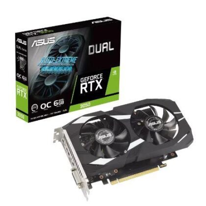 Graphics Card ASUS NVIDIA GeForce RTX 3050 6 GB GDDR6 96 bit PCIE 4.0 16x Dual Slot Fansink 1xDVI-D 1xHDMI 1xDisplayPort DUAL-RTX3050-O6G DUAL-RTX3050-O6G 4711387470633