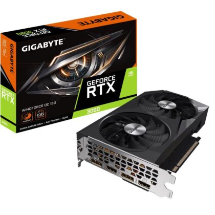 Graphics Card GIGABYTE NVIDIA GeForce RTX 3060 12 GB GDDR6 192 bit PCIE 4.0 16x Memory 15000 MHz GPU 1792 MHz 2xHDMI 2xDisplayPort GV-N3060WF2OC-12GD2.0 GV-N3060WF2OC-12GD2.0 4719331312862