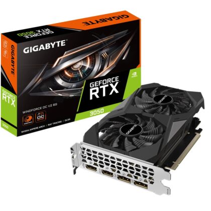 Graphics Card GIGABYTE NVIDIA GeForce RTX 3050 6 GB GDDR6 96 bit PCIE 4.0 16x Memory 14000 MHz GPU 1477 MHz 2xHDMI 2xDisplayPort GV-N3050WF2OCV2-6GD GV-N3050WF2OCV2-6GD 4719331355081