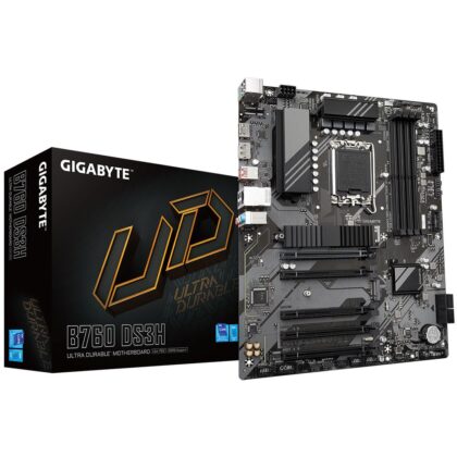 Mainboard GIGABYTE Intel B760 Express LGA1700 ATX Memory DDR5 Memory slots 4 4xPCI-Express 3.0 1x 1xPCI-Express 4.0 16x 2xM.2 1xHDMI 1xDisplayPort 4xUSB 2.0 1xUSB 3.2 1xUSB-C 1xPS/2 1xRJ45 3xAudio port B760DS3H B760DS3H 4719331853136