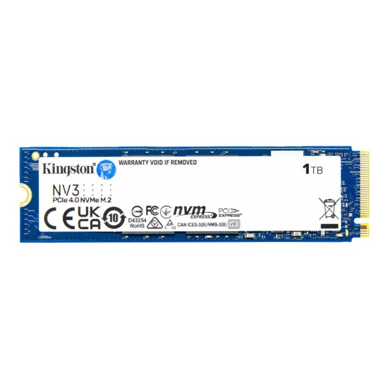 SSD KINGSTON NV3 1TB M.2 PCIE NVMe 3D NAND Write speed 4000 MBytes/sec Read speed 6000 MBytes/sec TBW 320 TB MTBF 200000 hours SNV3S/1000G SNV3S/1000G 740617344790