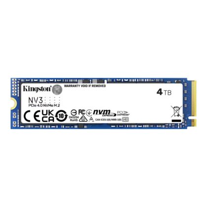 SSD KINGSTON NV3 4TB M.2 PCIE 3D NAND Write speed 5000 MBytes/sec Read speed 6000 MBytes/sec MTBF 200000 hours SNV3S/4000G SNV3S/4000G 740617346602