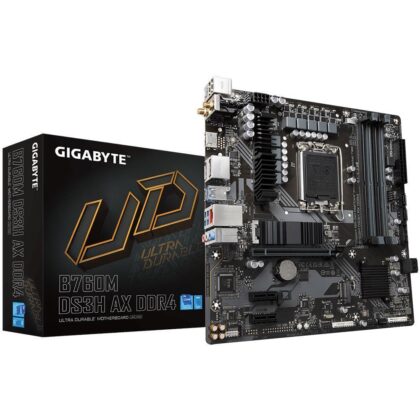 Mainboard GIGABYTE Intel B760 Express LGA1700 Micro-ATX Memory DDR4 Memory slots 4 2xPCI-Express 3.0 1x 1xPCI-Express 4.0 16x 2xM.2 1xHDMI 2xDisplayPort 2xAudio-In 1xAudio-Out 2xUSB 2.0 3xUSB 3.2 1xUSB-C 1xPS/2 1xRJ45 2xRF-Out B760MDS3HAXDDR41.2 B760MDS3HAXDDR41.2 889523034620