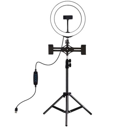 LED Ring Lamp 26cm With Desktop Tripod Mount Up to 1.1m and 3 Phone Clamps