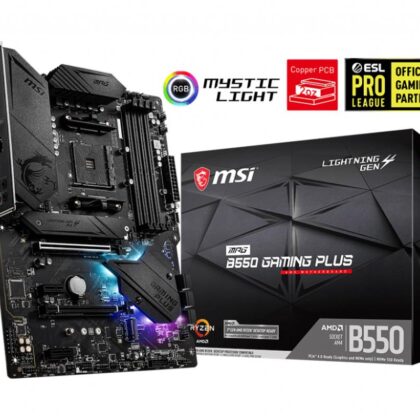 Mainboard MSI AMD B550 SAM4 ATX 2xPCI-Express 3.0 1x 1xPCI-Express 3.0 4x 2xM.2 1xPCI-Express 4.0 1x Memory DDR4 Memory slots 4 1xHDMI 1xDisplayPort 2xAudio-In 3xAudio-Out 4xUSB 2.0 1xUSB type C 3xUSB 3.2 1xPS/2 1xOptical S/PDIF 1xRJ45 MPGB550GAMINGPLUS MPGB550GAMINGPLUS 4719072731885